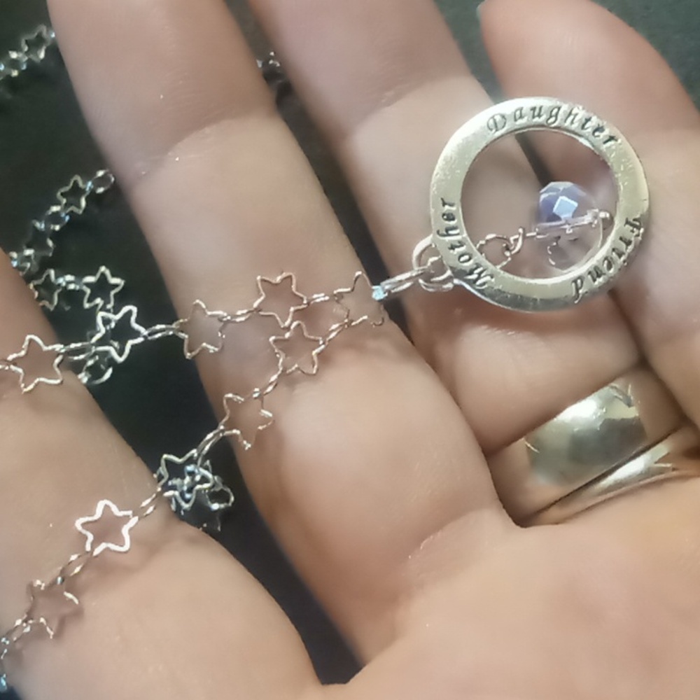 Sterling Silver Star Necklace With Mother, Daughter, Friend Pendant With Crystal